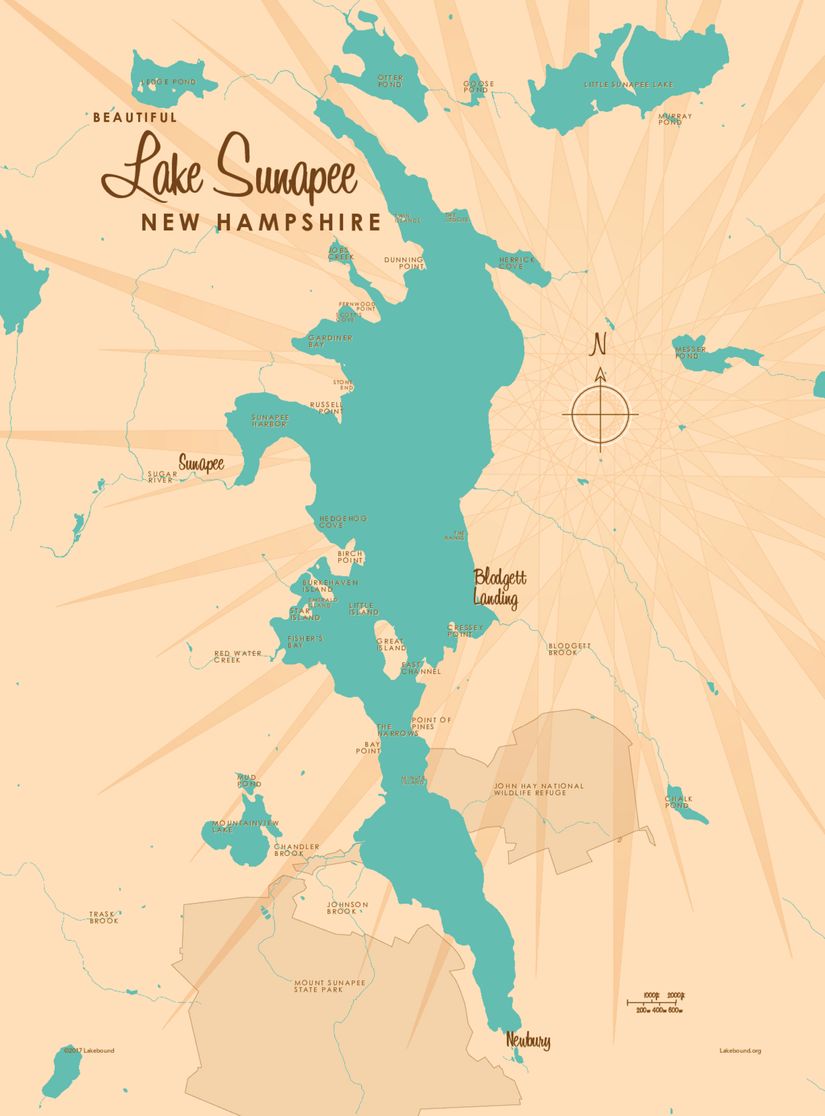 Lake Sunapee, NH Lake Map Wall Mural - Murals Your Way