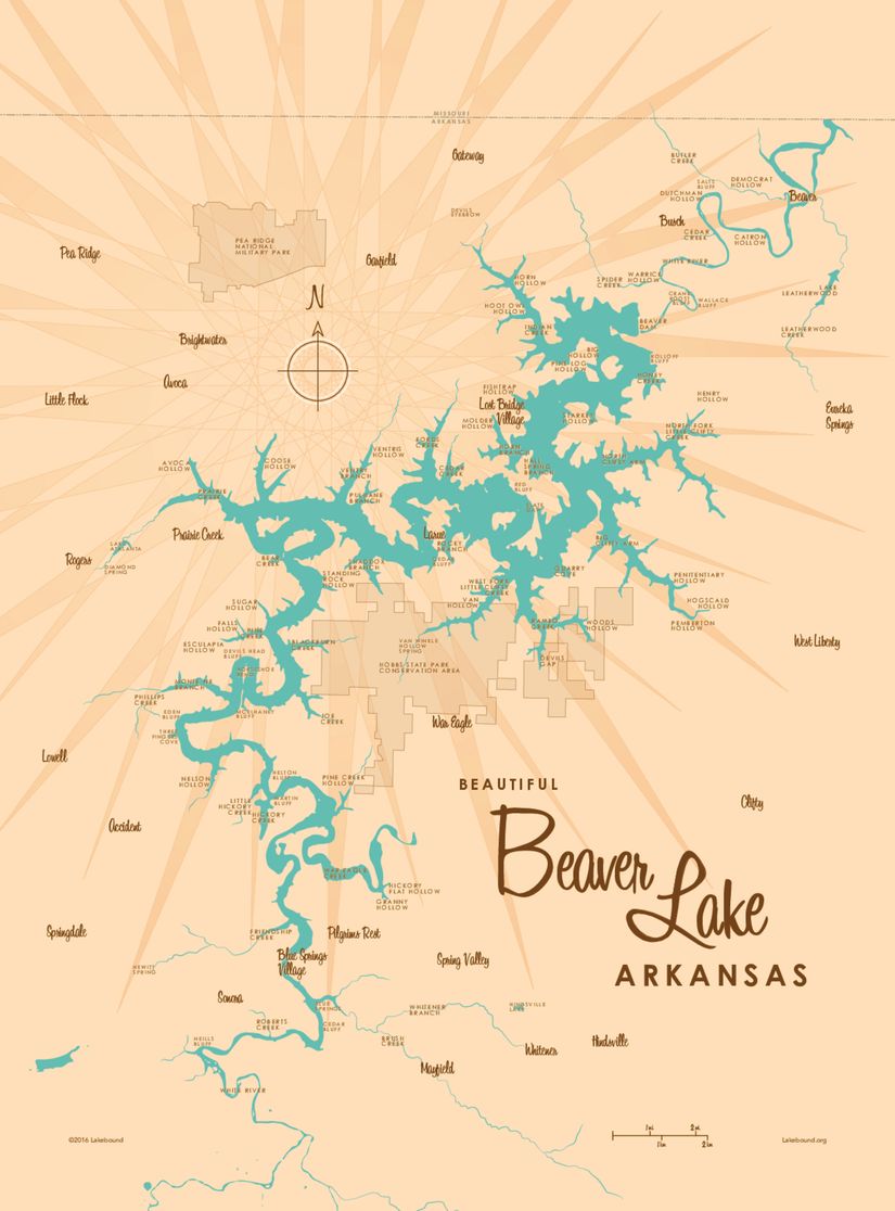 Beaver Lake, AR Lake Map Murals Your Way