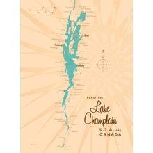 Lake Champlain, NY Lake Map Wall Mural