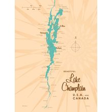 Lake Champlain, NY Lake Map Wallpaper Mural
