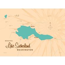 Lake Sutherland, WA Lake Map Wall Mural