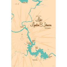 Lake Lyndon B. Johnson, TX Lake Map Wall Mural