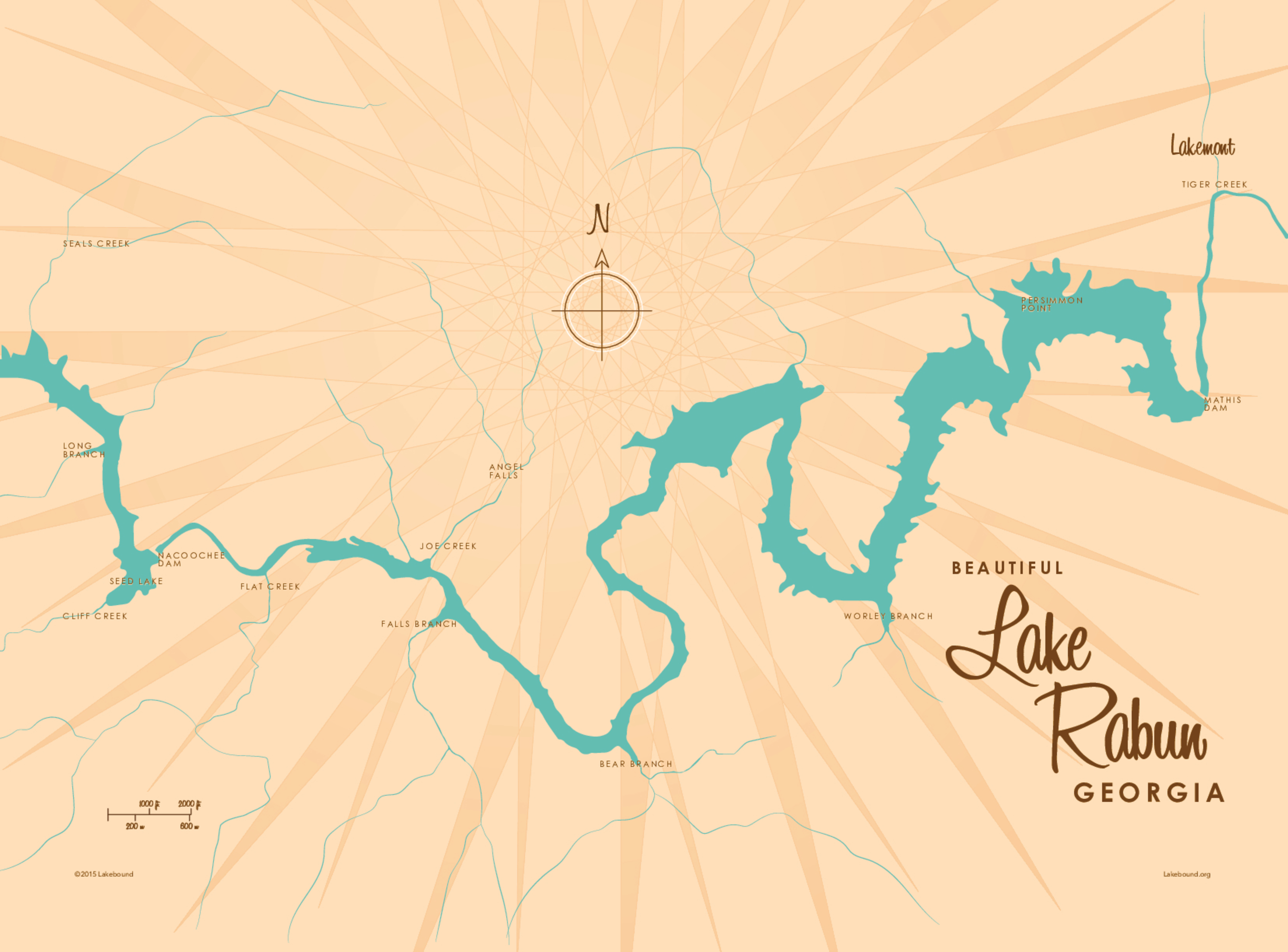 Lake Rabun, GA Lake Map Wall Mural - Murals Your Way