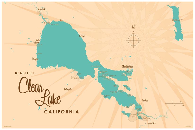 Clear Lake, CA Lake Map Murals Your Way