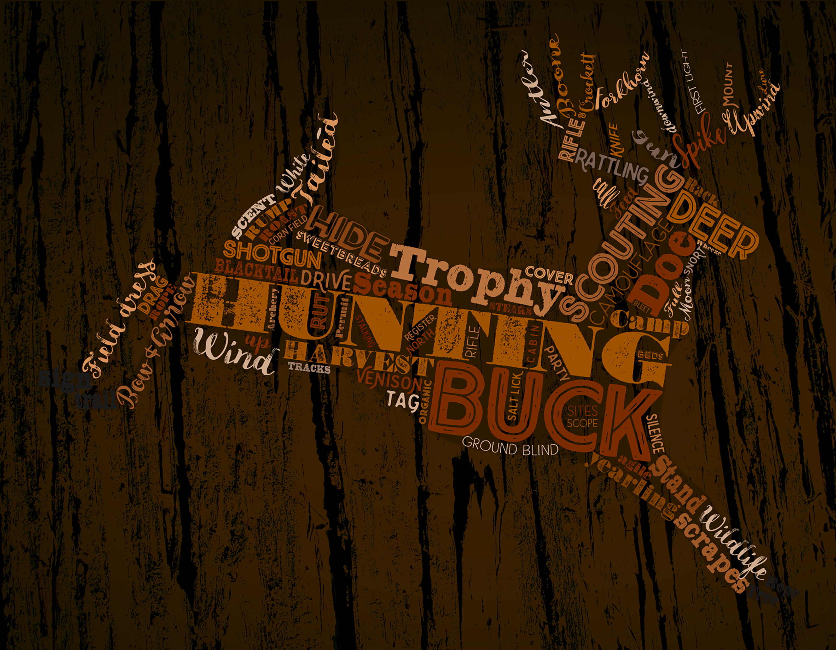 Hunting Word Cloud - Brown Wall Mural, image size:3200x2489