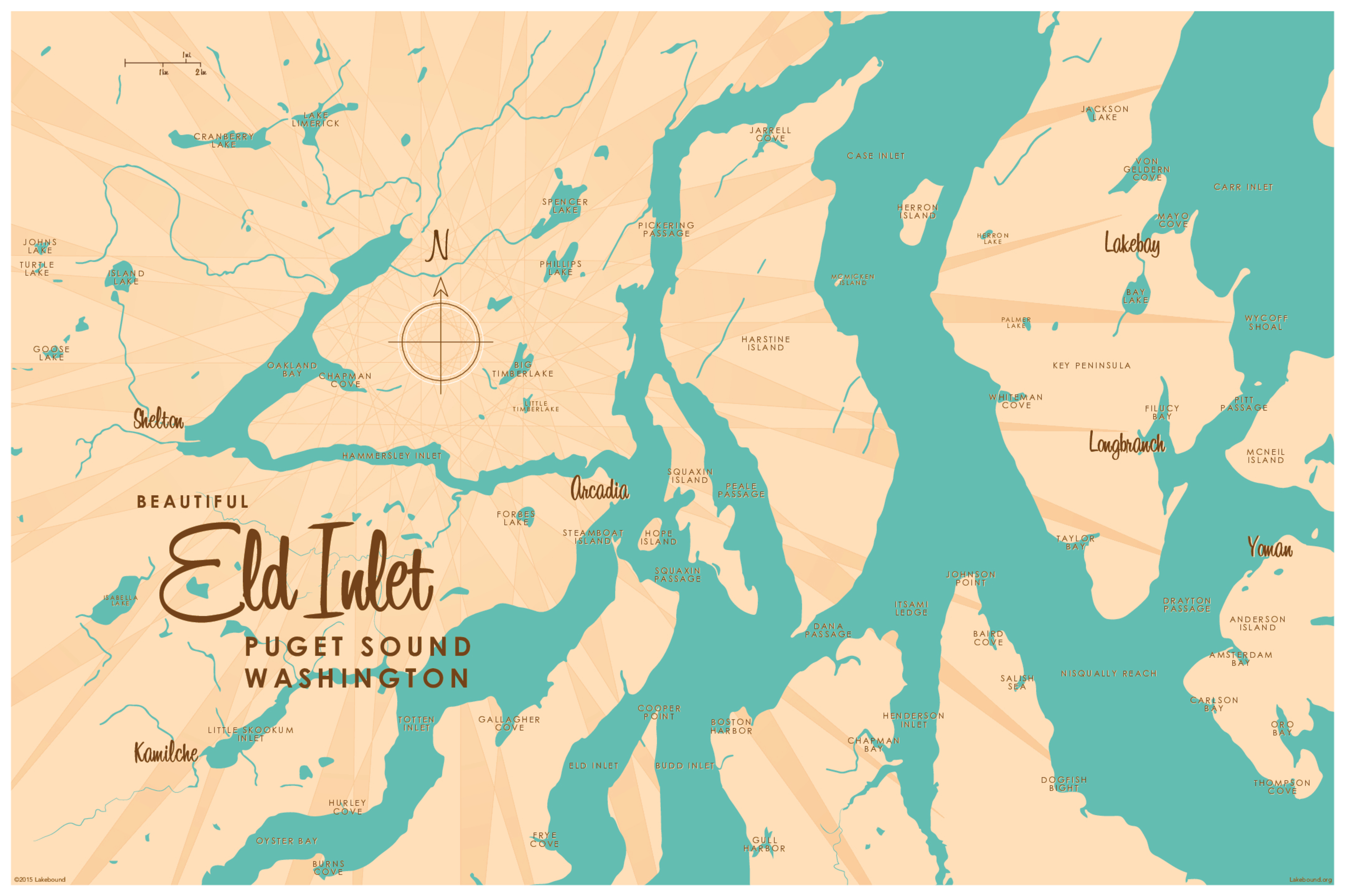 Eld Inlet, WA Lake Map Wall Mural - Murals Your Way