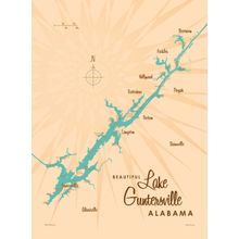 Lake Guntersville, AL Lake Map Wall Mural