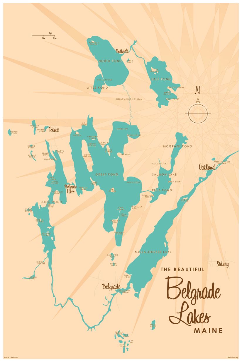 Belgrade Lakes, ME Lake Map Murals Your Way