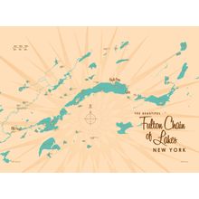 Fulton Chain of Lakes, NY Lake Map Wall Mural