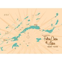 Fulton Chain of Lakes, NY Lake Map Mural Wallpaper