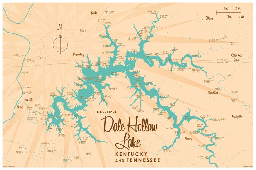 Dale Hollow Lake, KY & TN Lake Map Wall Mural Murals Your Way