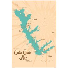 Cedar Creek Lake, TX Lake Map Wall Mural