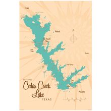 Cedar Creek Lake, TX Lake Map Wallpaper Mural