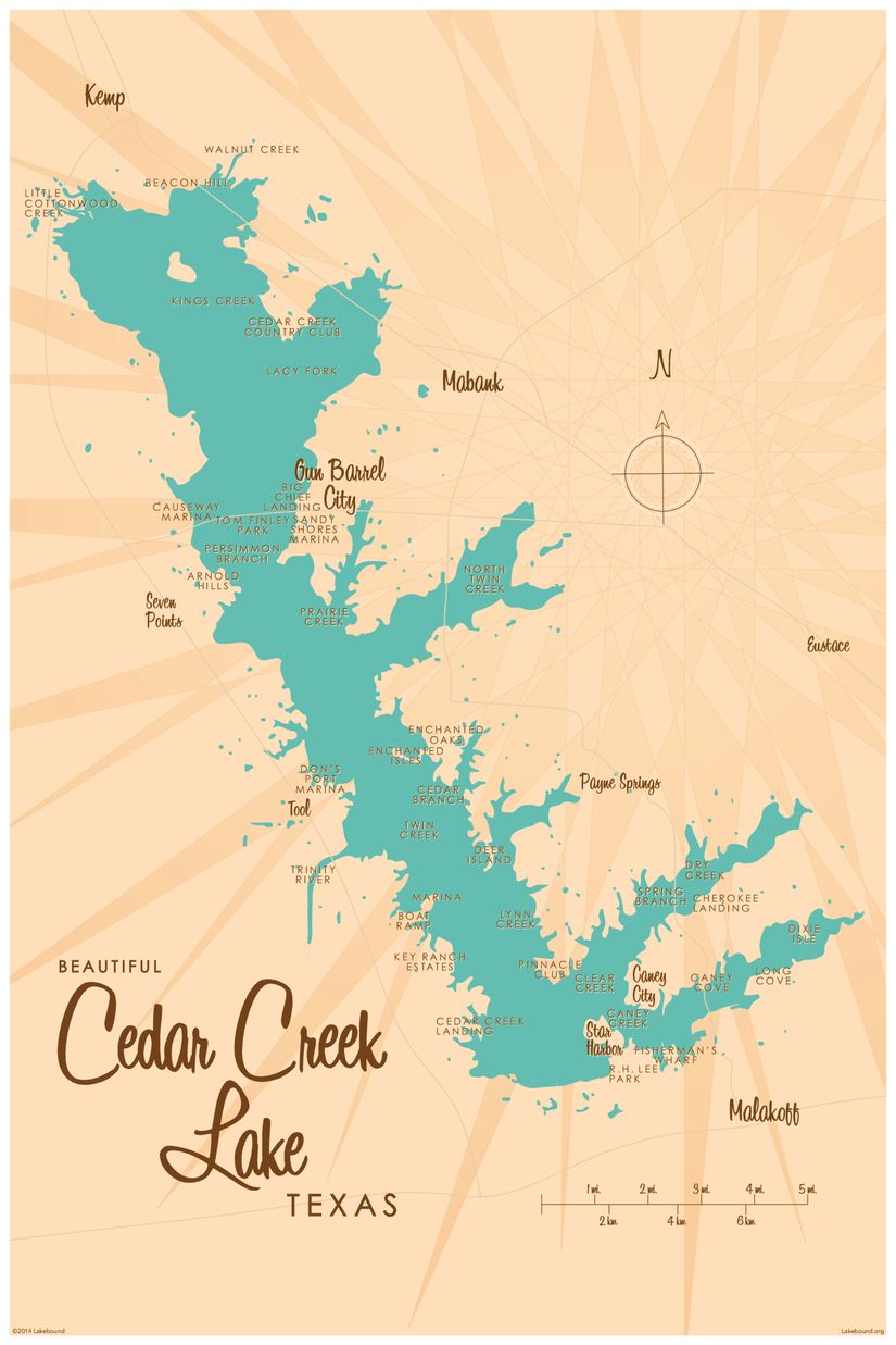 Cedar-Creek-Lake-TX-Lake-Map-Wallpaper-Mural
