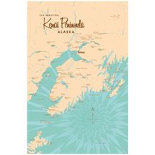 Kenai Peninsula, AK Lake Map Mural Wallpaper