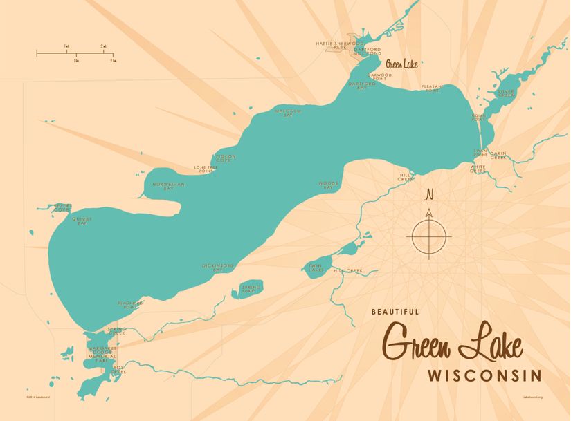 Green Lake, WI Lake Map Wall Mural - Murals Your Way