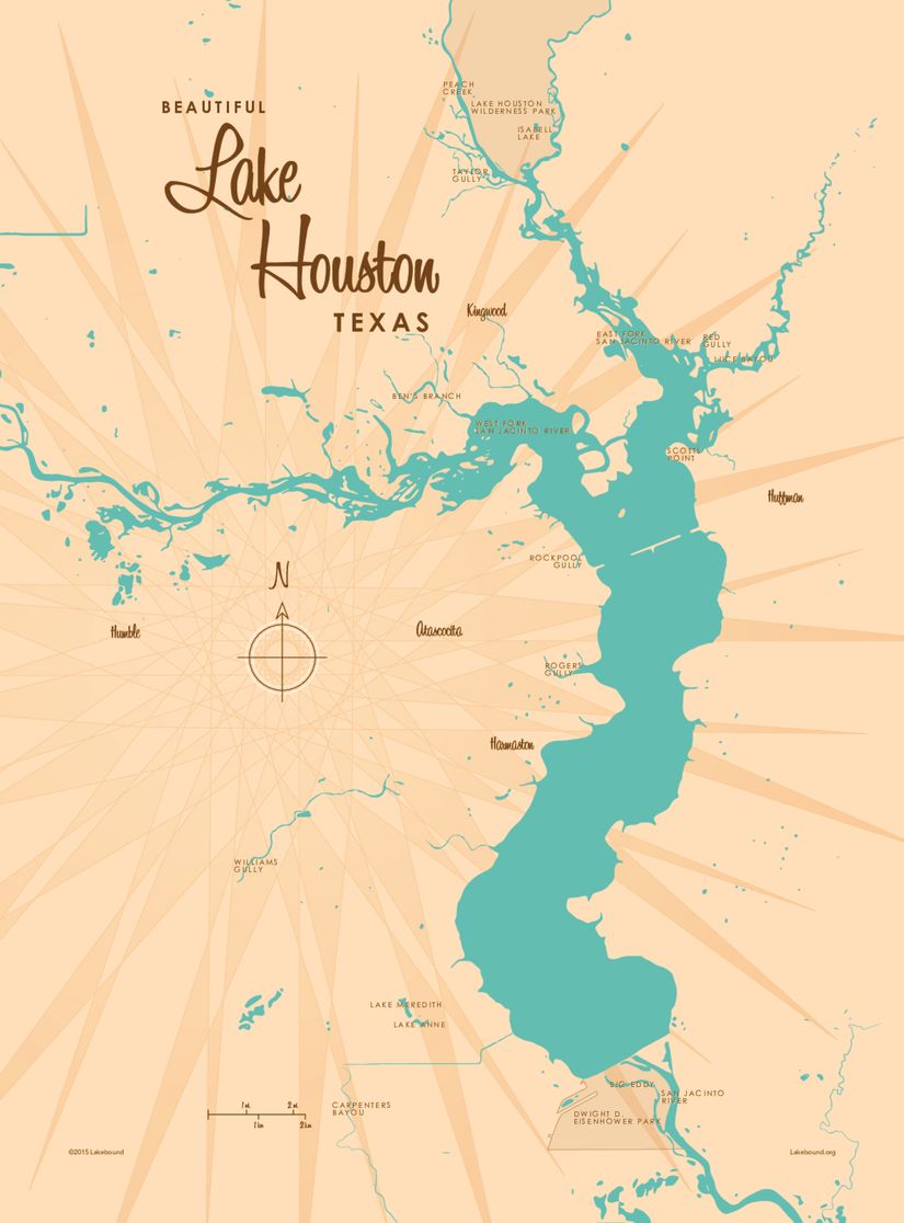 Lake Houston, TX Lake Map Wall Mural - Murals Your Way