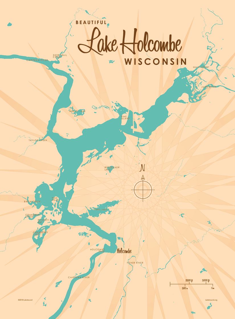 Lake Holcombe, WI Lake Map Wall Mural - Murals Your Way