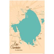 Lake Okeechobee, FL Lake Map Wallpaper Mural
