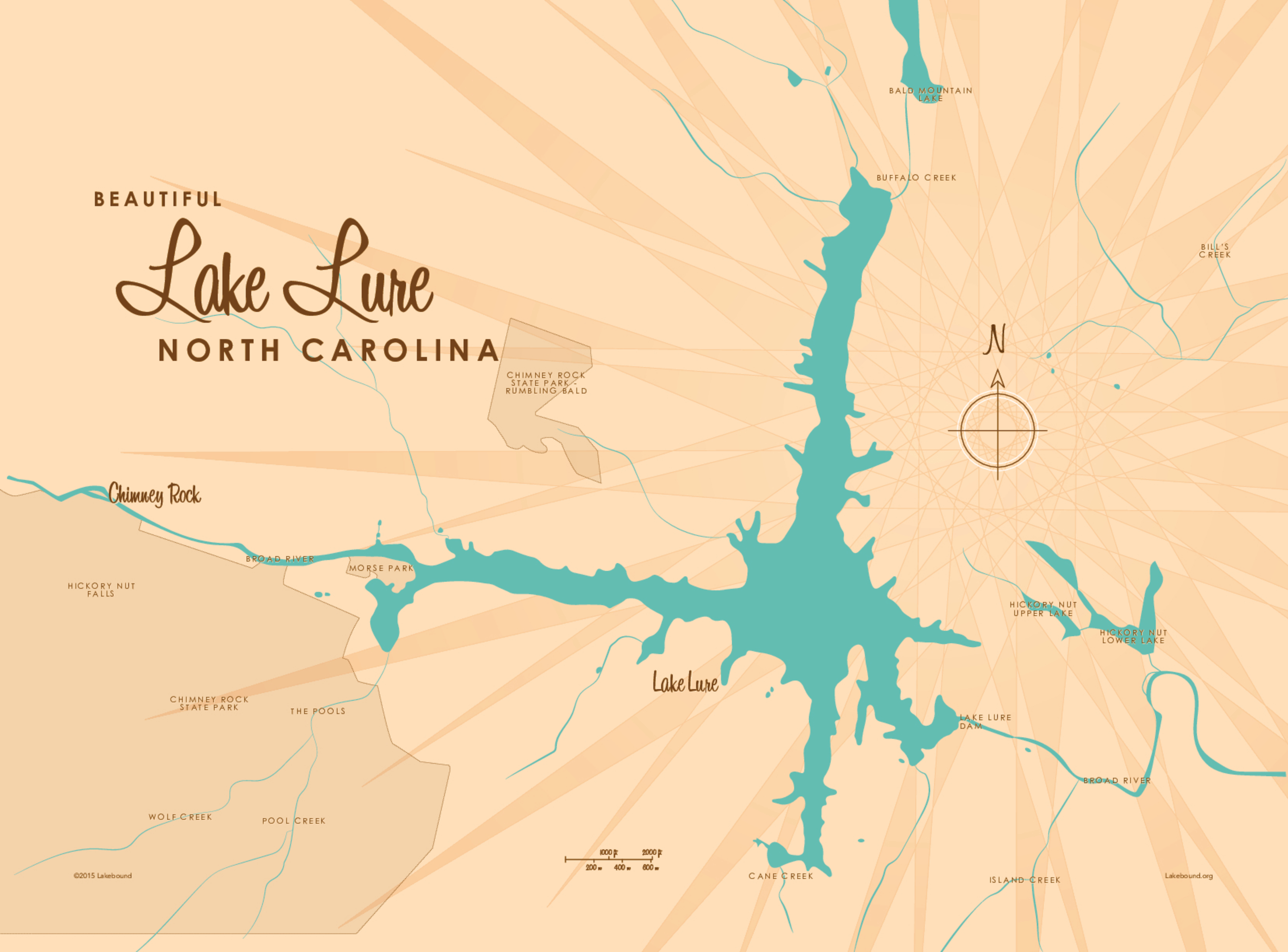 Lake Lure, Nc Lake Map Wall Mural - Murals Your Way