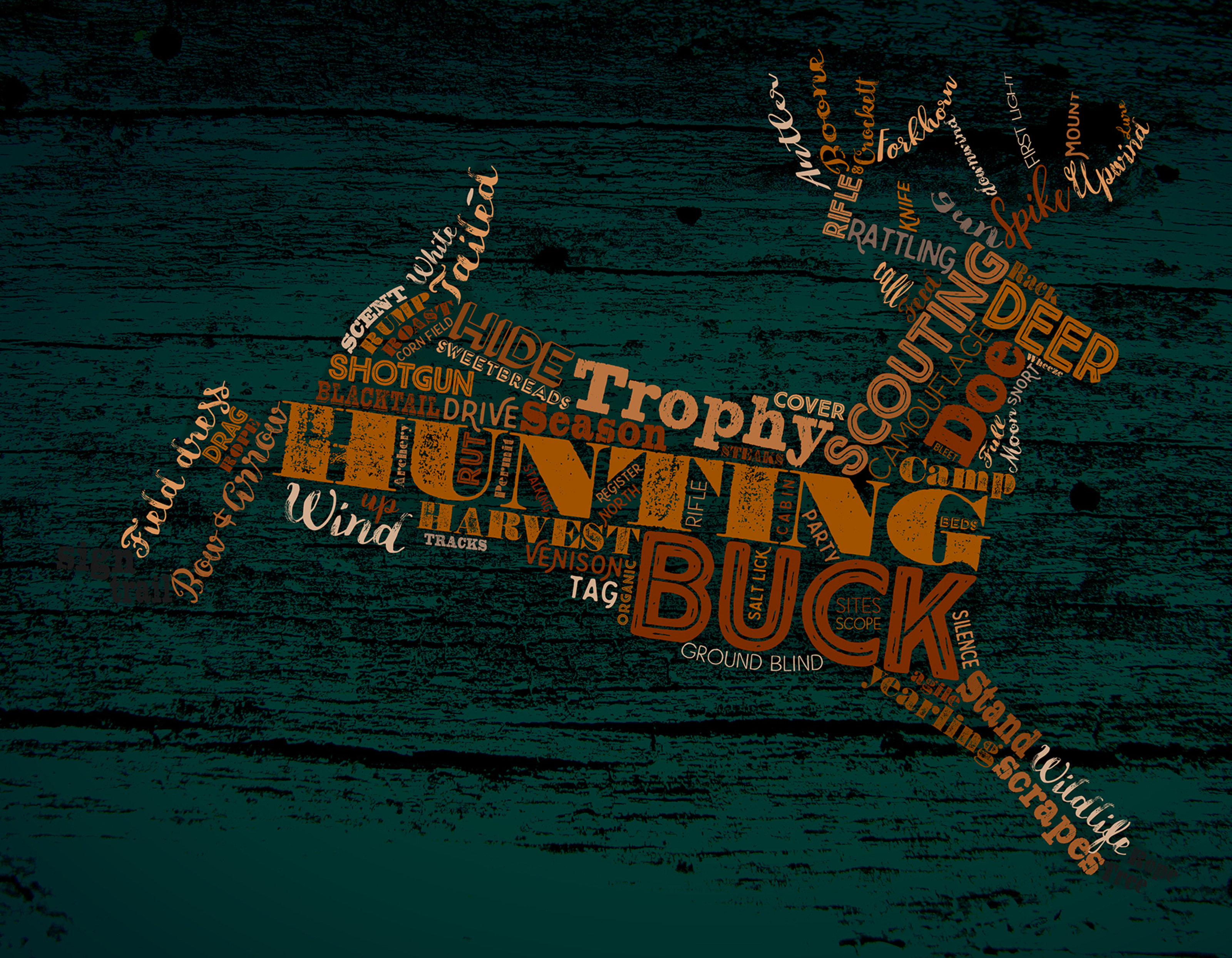 Hunting Word Cloud - Aqua Wall Mural - Murals Your Way, image size:3200x2489
