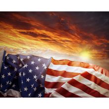 American Flag In Front Of Bright Sky Wall Mural