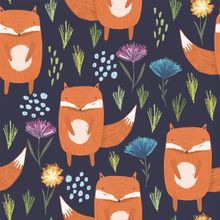 Floral Fox Pattern Blue Wallpaper
