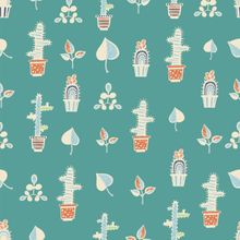 Cacti Pattern With Leaves On Green Pattern Wallpaper