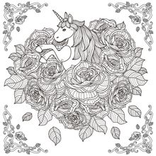 Unicorn And Roses Illustration Wall Mural