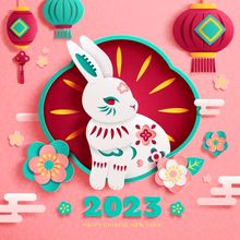 2023 Chinese New Year Rabbit With Pink Background Wall Mural