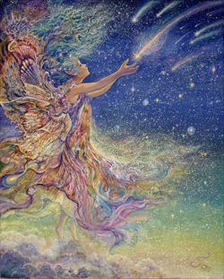 Intriguing-painting-of-a-fairy-like-creature-surrounded-by-colorful-stars