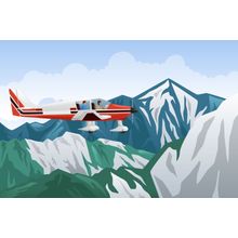 Airplane Over Mountains Illustration Mural Wallpaper