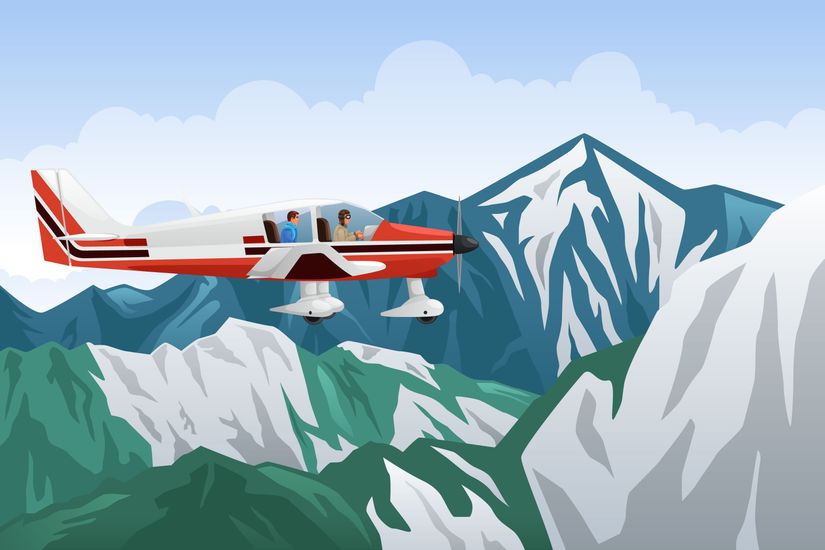 Airplane-Over-Mountains-Illustration-Mural-Wallpaper