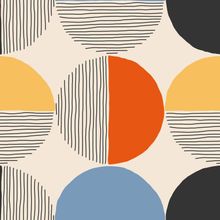 Hand Drawn Circles and Stripes Pattern Wallpaper