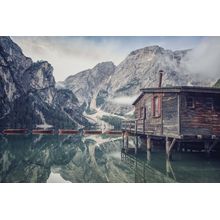 Wooden Boats On Braies Lake Wall Mural