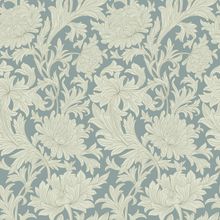 Muted Blue Chrysanthemum Morris Inspired Wallpaper