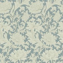 Muted Blue Chrysanthemum Morris Inspired Wallpaper