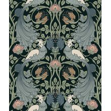 Blue Arts and Crafts Peacock Pattern Wallpaper