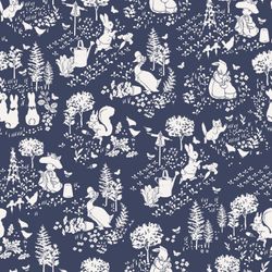 Dark-blue-and-white-pattern-with-Peter-Rabbit-characters-by-Beatrix-Potter