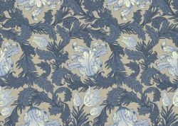 Floral-pattern-of-flowers-with-blue-petals-and-wreaths