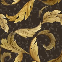 Botanical-Pattern-of-gold-leaves-against-a-dark-background