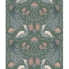 Green Arts And Crafts Peacock Pattern Wallpaper
