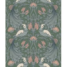 Green Arts And Crafts Peacock Pattern Wallpaper