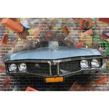 3D Car Graffiti On A Brick Wall Mural