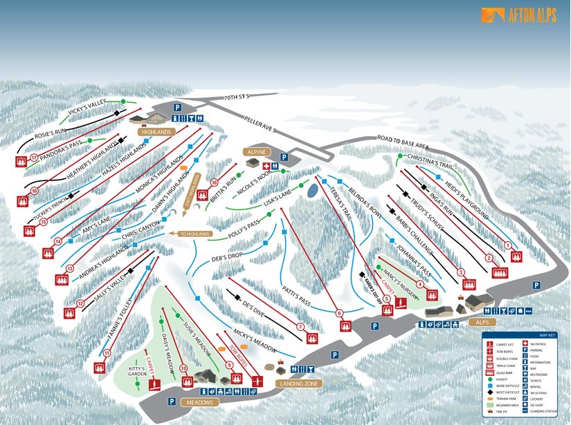 Afton Alps Ski Trail Map With Legend Wall Mural - Murals Your Way