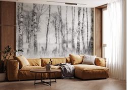 Black-And-White-Trees-mural-in-a-living-room