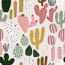 Hand Drawn Colorful Cactuses Pattern Wallpaper