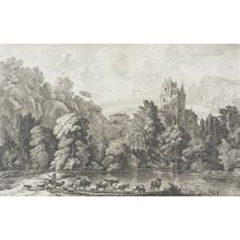 Landscape with Castle and Shepherd Tending Flock Wall Mural