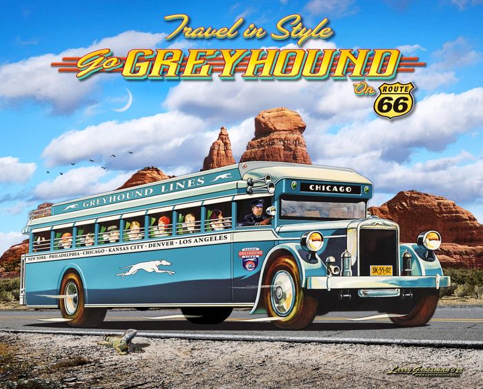 Greyhound Bus On Route 66 Wall Mural - Murals Your Way