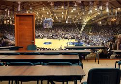 A-wall-mural-photo-of-a-live-college-basketball-game-on-the-wall-of-a-classroom